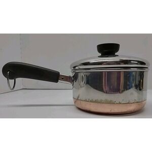 Revere Ware 1 QT Sacuepan Pot w/ Lid Stainless Steel Copper Clad Clinton USA‎